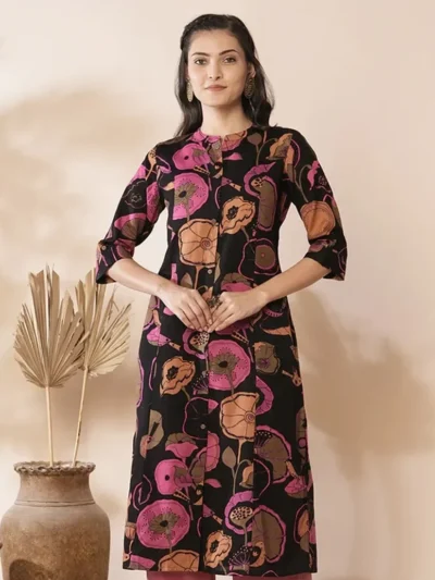 Black Floral Print Ethnic Costume
