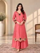 Pink Floral Embroidered Kurta Set with Palazzo